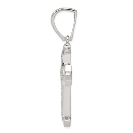 Sterling Silver Cross Pendant with Cubic Zirconia Flare Tip Design and Textured Bail