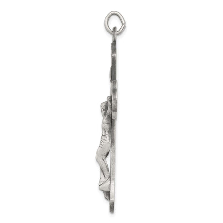 Sterling Silver Crucifix Cross Pendant with Flared Edge and Dimensional Jesus Detail