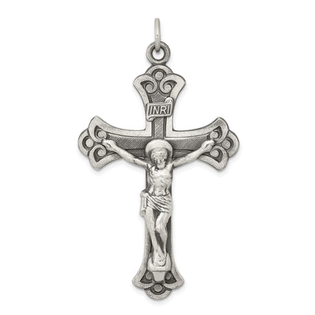Sterling Silver Crucifix Cross Pendant with Flared Edge and Dimensional Jesus Detail