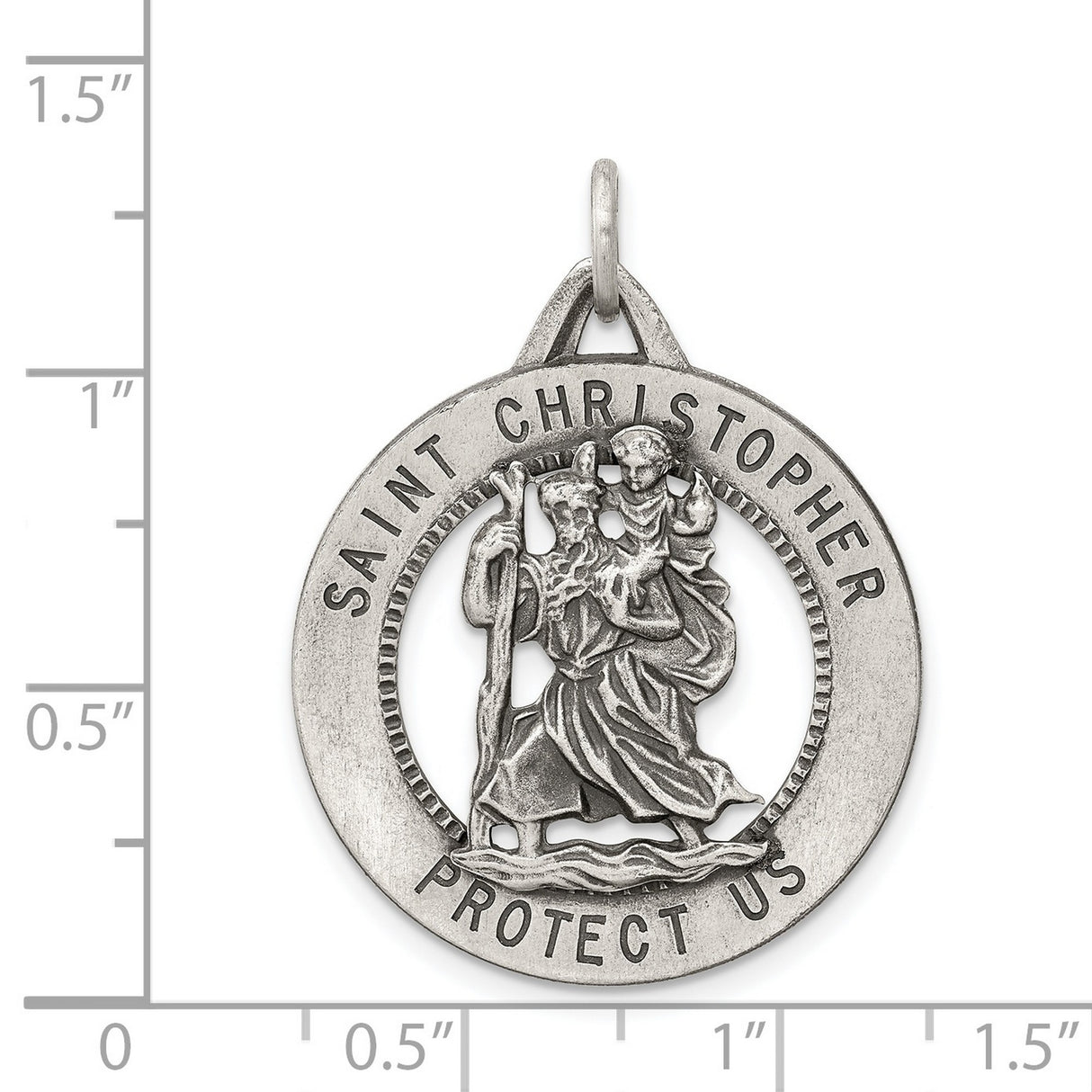 Open Saint Christopher Protect Us Words Charm Pendant in Real 925 Sterling Silver