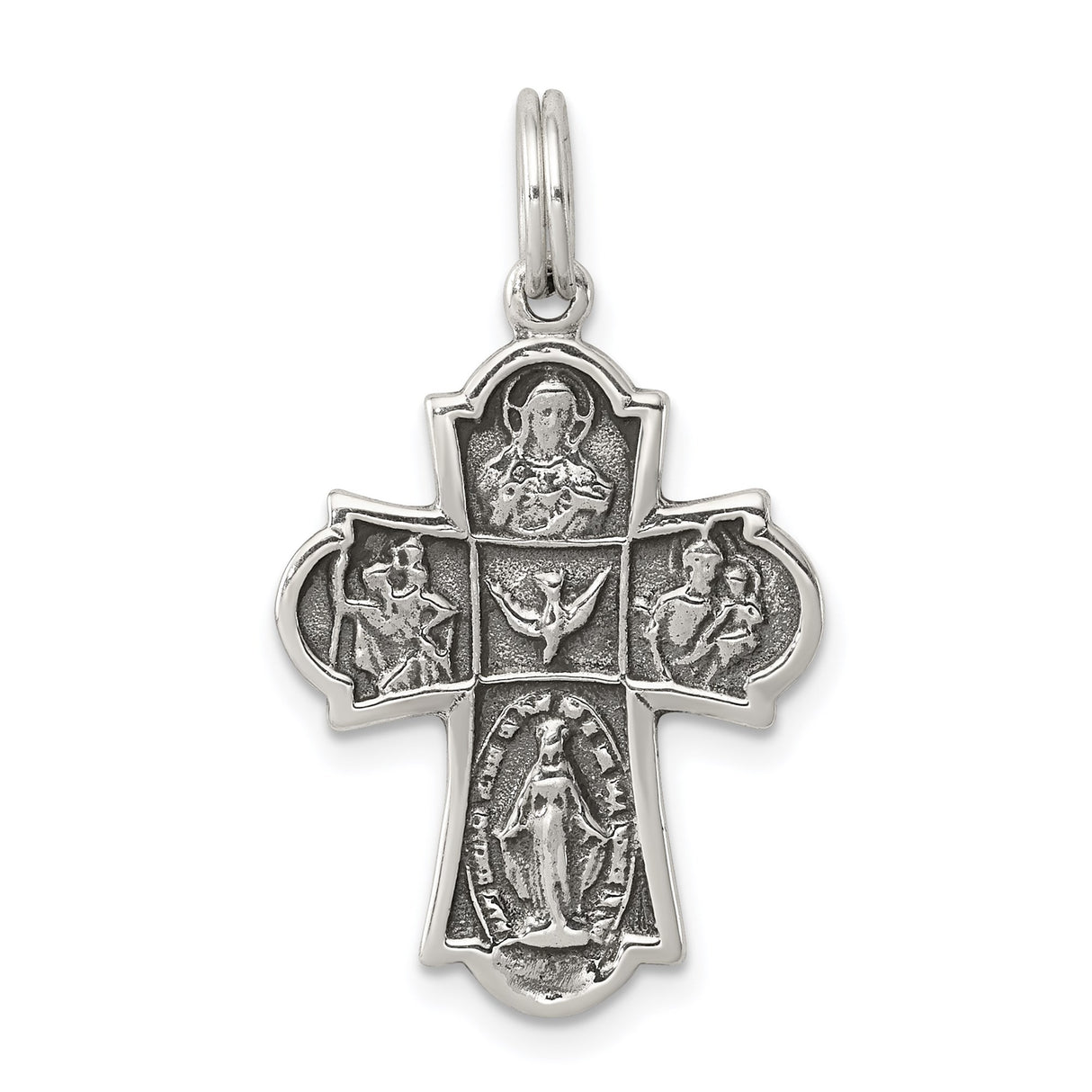 Sterling Silver Cross Pendant with Oxidized Finish, Antique Christian Design