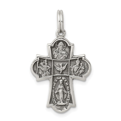 Sterling Silver Cross Pendant with Oxidized Finish, Antique Christian Design