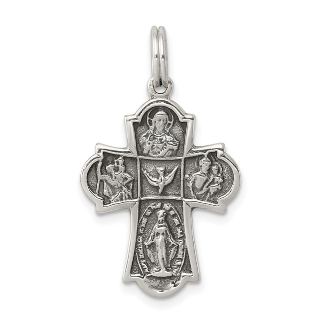 Sterling Silver Cross Pendant with Oxidized Finish, Antique Christian Design