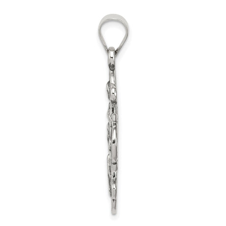 Sterling Silver Four-Way Cross Pendant with Jesus, Virgin Mary, and Saints, Catholic Religious Medal