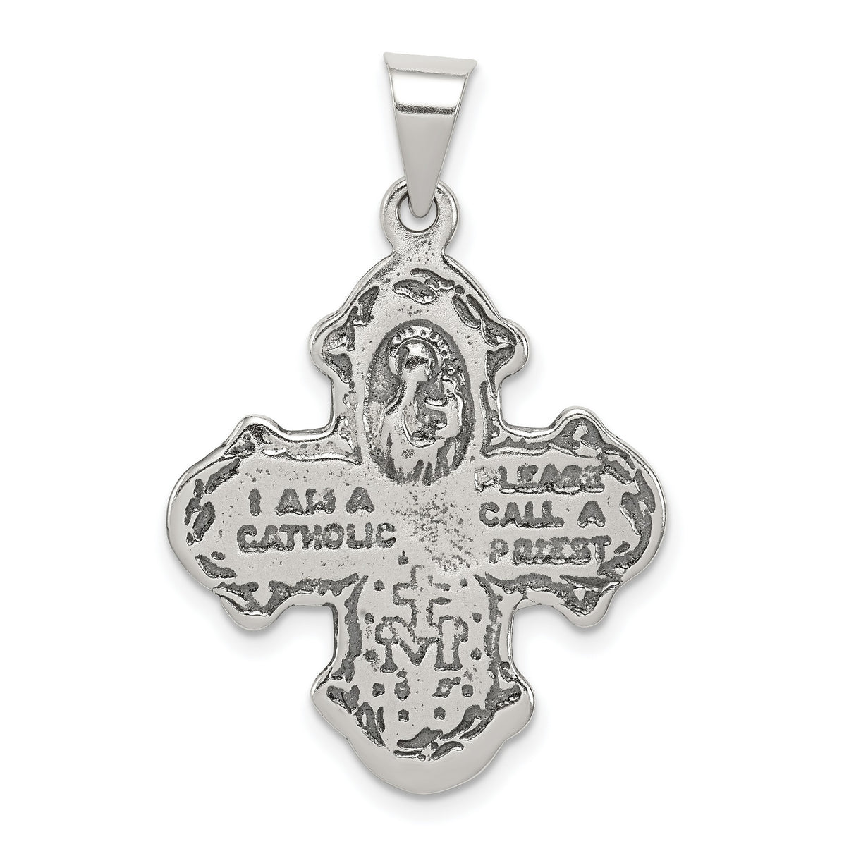 Antiqued Budded Four Way Cross Charm Pendant in Real 925 Sterling Silver