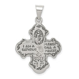 Antiqued Budded Four Way Cross Charm Pendant in Real 925 Sterling Silver
