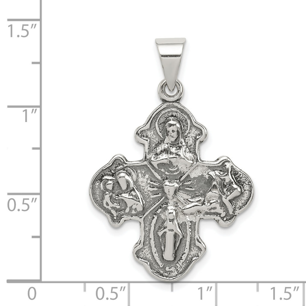 Antiqued Budded Four Way Cross Charm Pendant in Real 925 Sterling Silver
