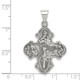 Antiqued Budded Four Way Cross Charm Pendant in Real 925 Sterling Silver