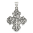 Antiqued Budded Four Way Cross Charm Pendant in Real 925 Sterling Silver