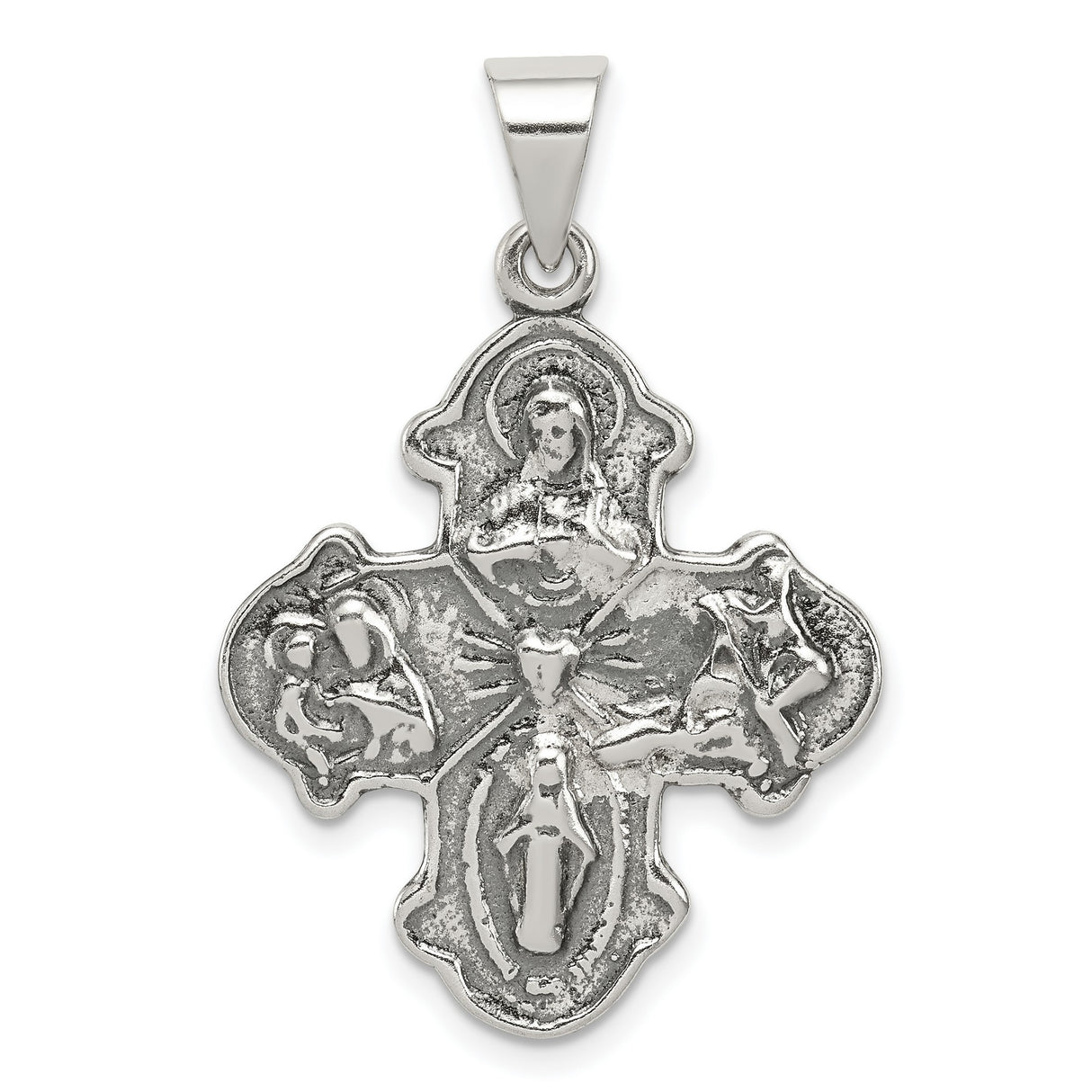 Antiqued Budded Four Way Cross Charm Pendant in Real 925 Sterling Silver