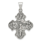 Antiqued Budded Four Way Cross Charm Pendant in Real 925 Sterling Silver