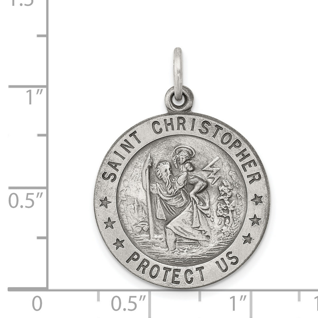 Round Saint Christopher Protect Us Words Charm Pendant in Real 925 Sterling Silver