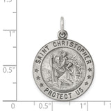 Round Saint Christopher Protect Us Words Charm Pendant in Real 925 Sterling Silver