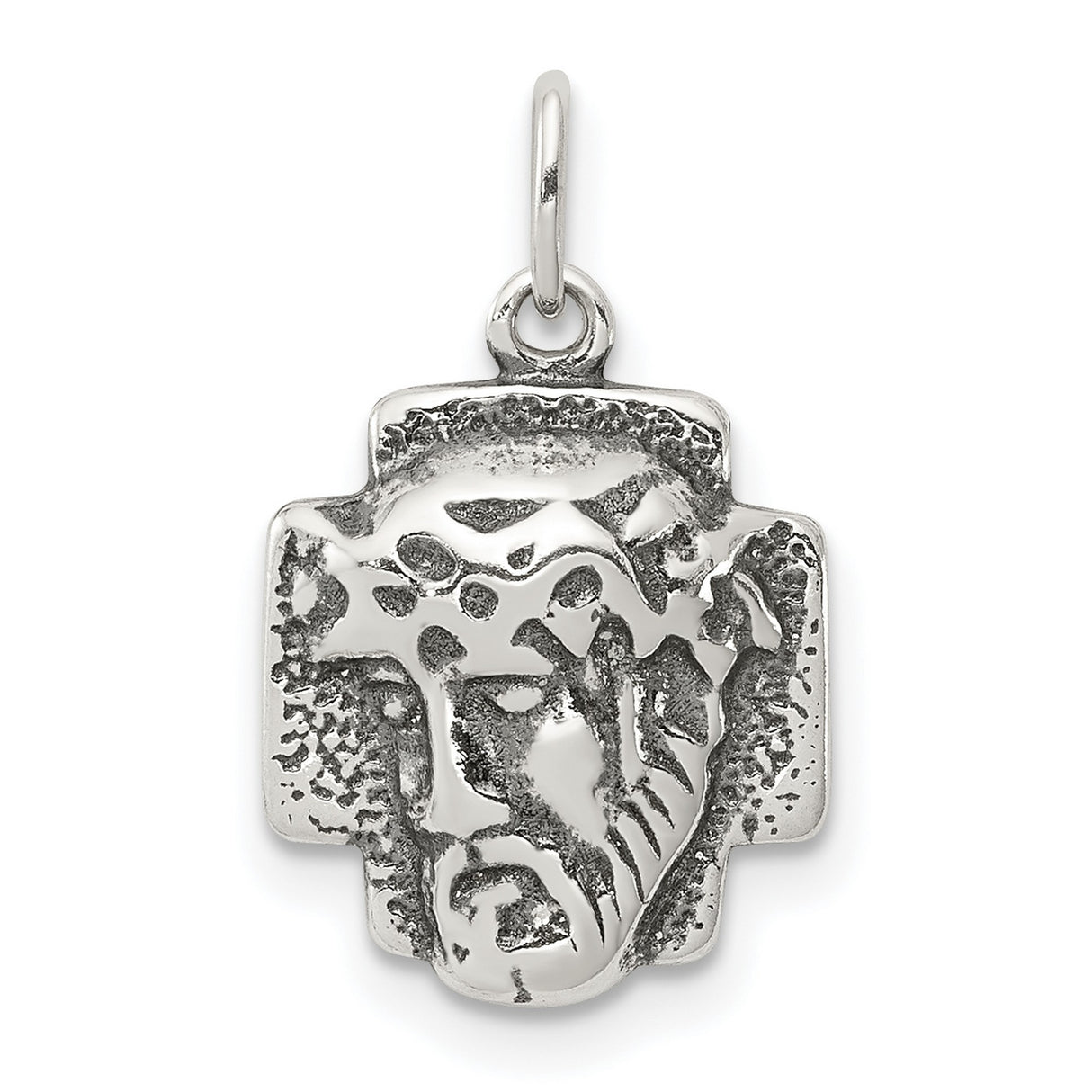 Sterling Silver Jesus Christ Pendant with Crown of Thorns, Religious Medal for Men