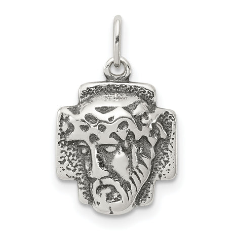 Sterling Silver Jesus Christ Pendant with Crown of Thorns, Religious Medal for Men