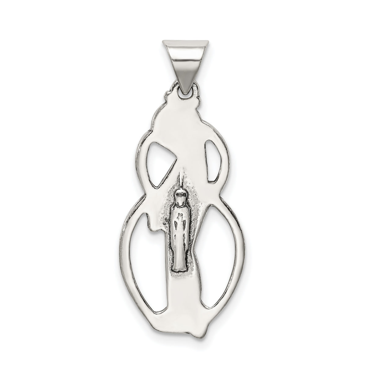 Sterling Silver Virgin Mary Pendant with Halo and Flowing Robe Christian Medal Charm