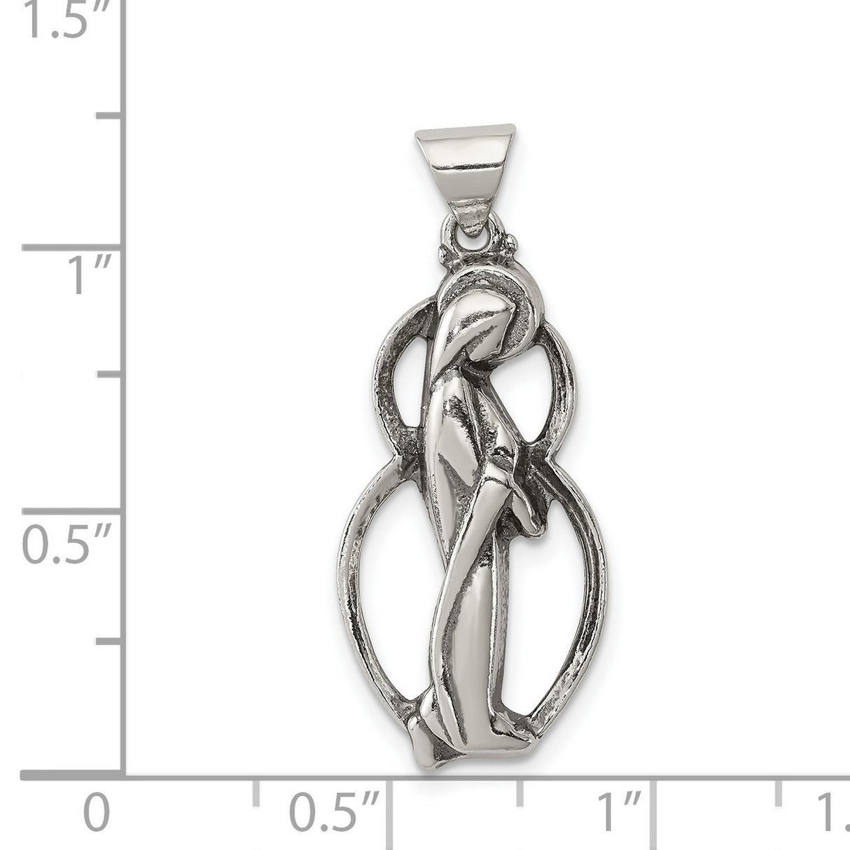 Sterling Silver Virgin Mary Pendant with Halo and Flowing Robe Christian Medal Charm
