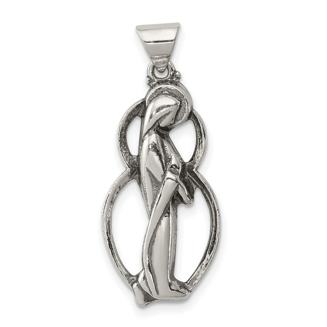 Sterling Silver Virgin Mary Pendant with Halo and Flowing Robe Christian Medal Charm