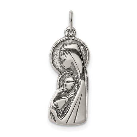 Sterling Silver Virgin Mary and Jesus Pendant, Christian Catholic Religious Medal for Women