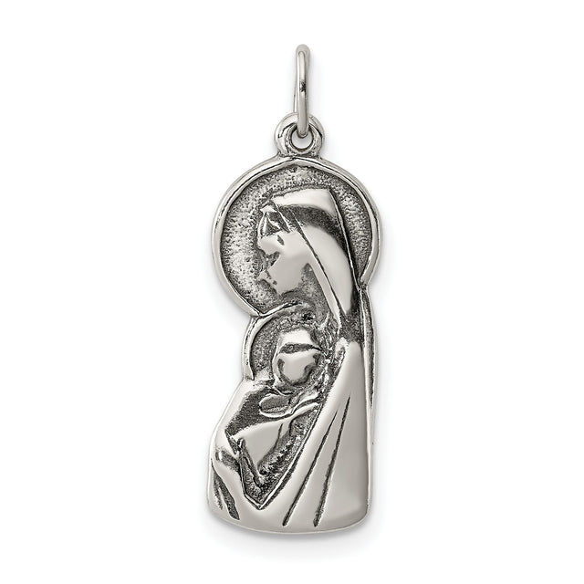 Sterling Silver Virgin Mary and Jesus Pendant, Christian Catholic Religious Medal for Women