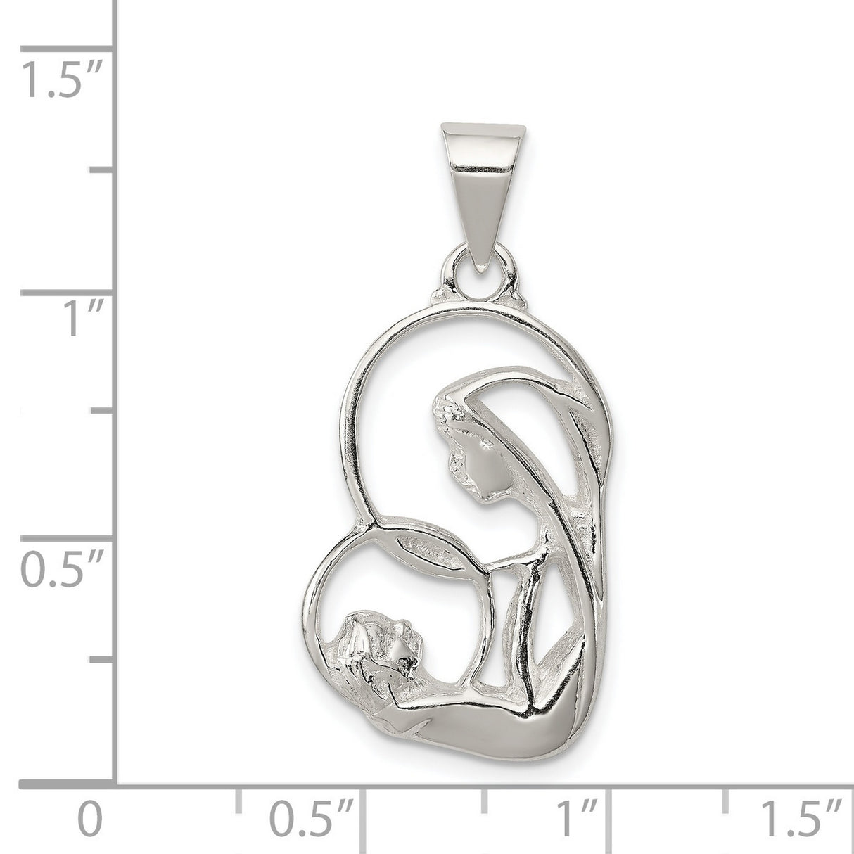Sterling Silver Virgin Mary Pendant with Abstract Mary and Jesus Design, Christian Medal