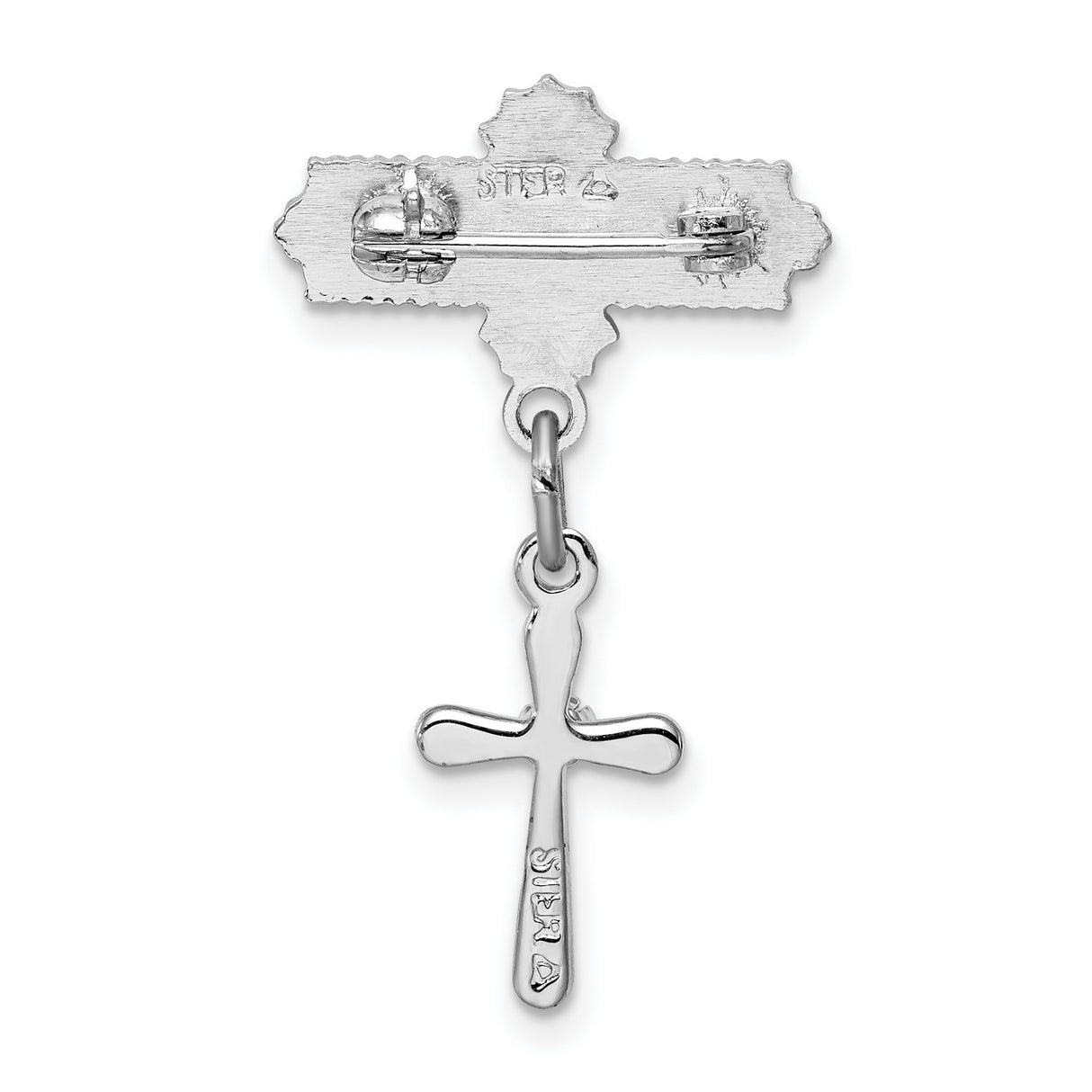Polished CZ Cross Pin Charm Pendant in Real 925 Sterling Silver