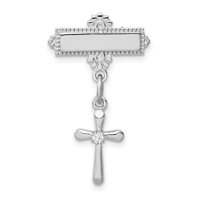 Polished CZ Cross Pin Charm Pendant in Real 925 Sterling Silver