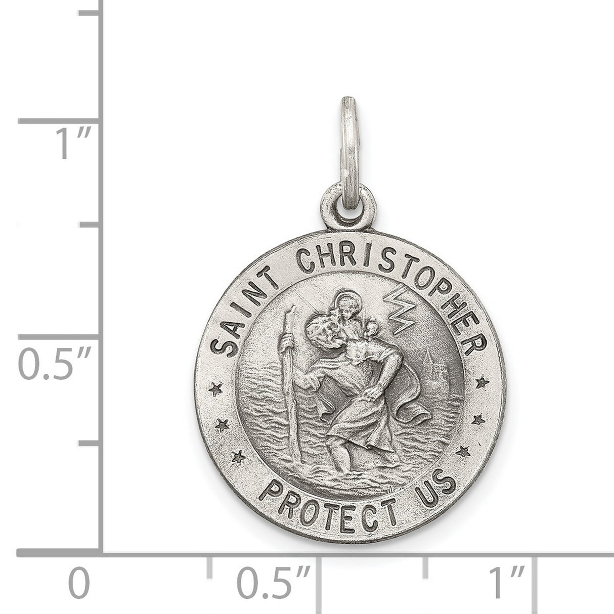 Round Saint Christopher Protect Us Words Charm Pendant in Real 925 Sterling Silver