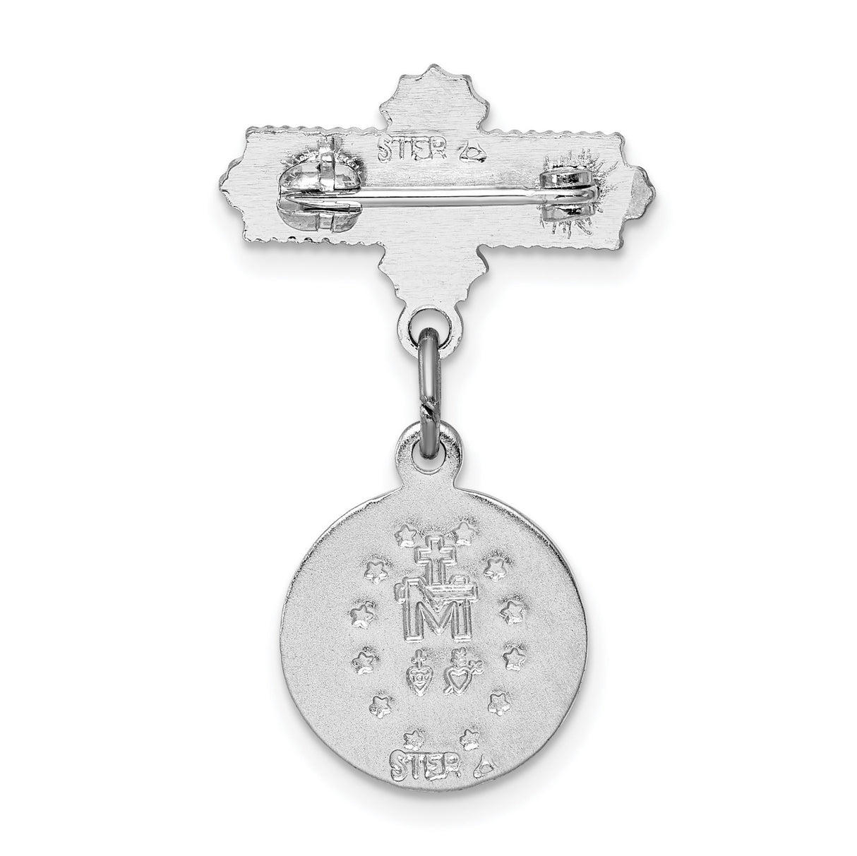 Miraculous Medal Pin Charm Pendant in Real 925 Sterling Silver
