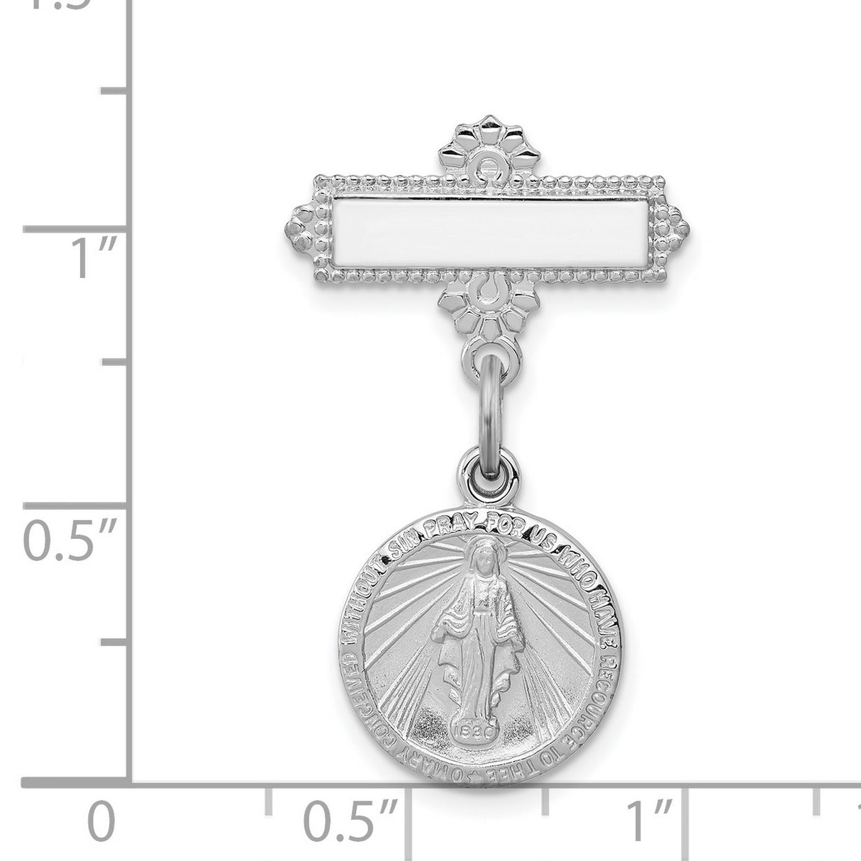 Miraculous Medal Pin Charm Pendant in Real 925 Sterling Silver