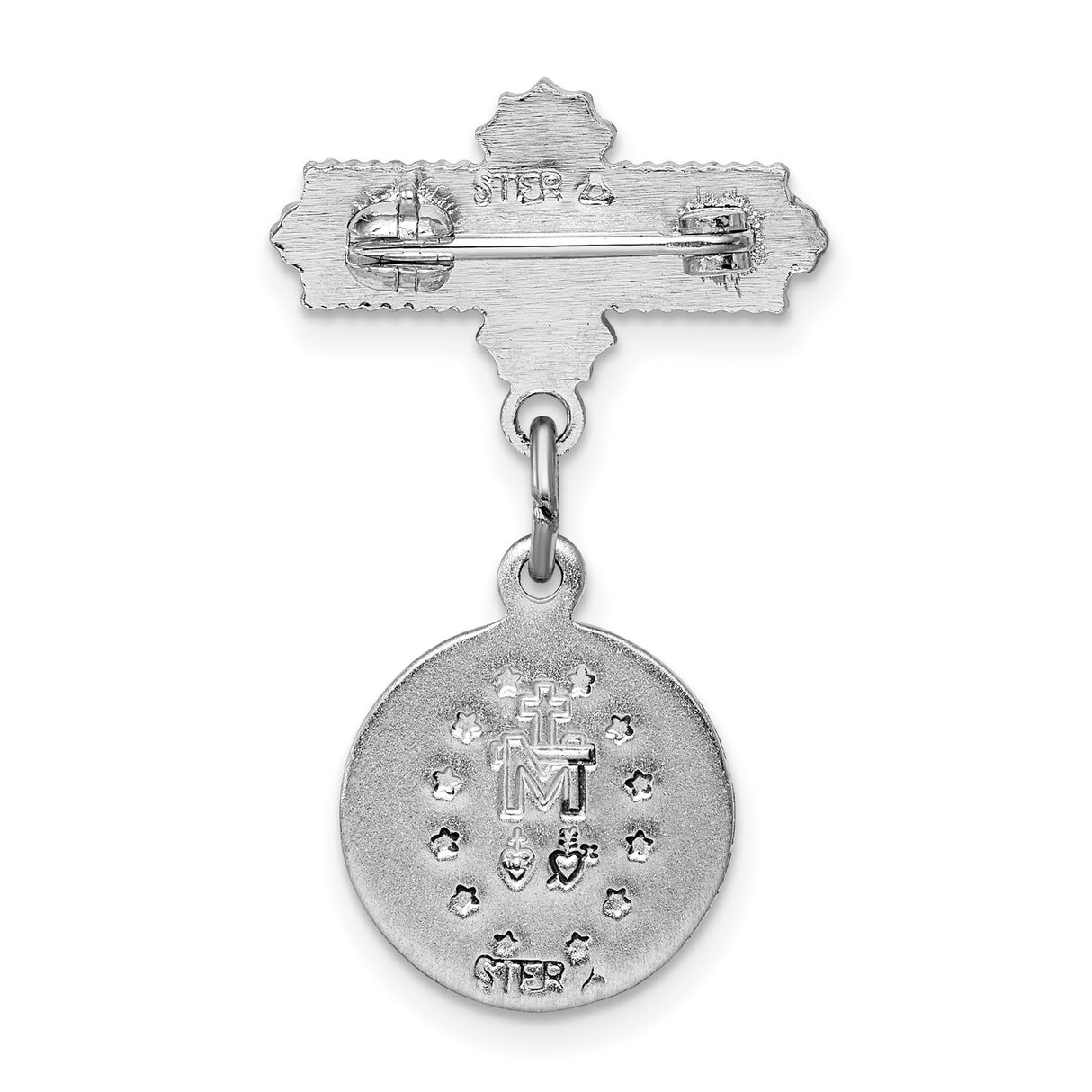 Enameled Miraculous Medal Pin Charm Pendant in Real 925 Sterling Silver