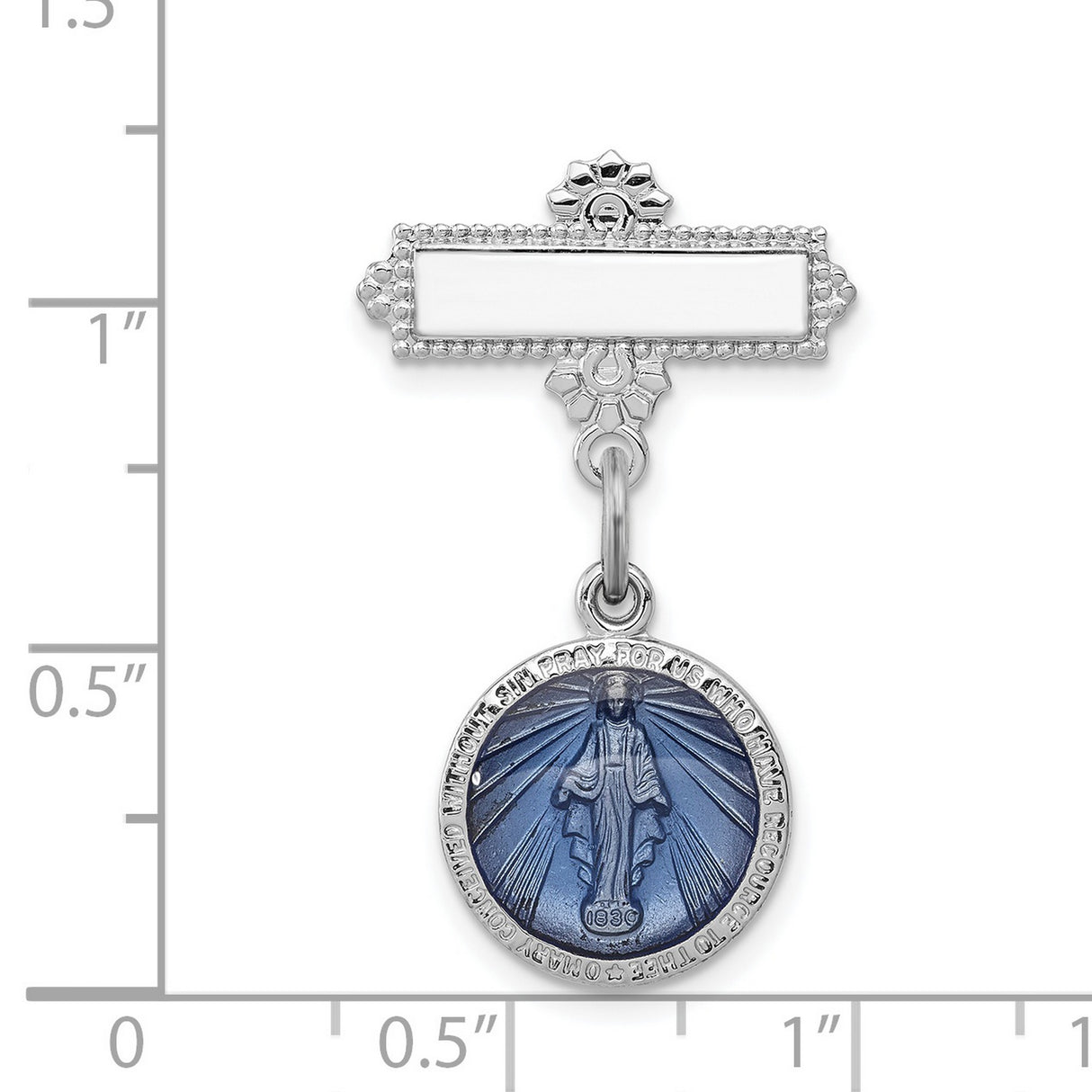 Enameled Miraculous Medal Pin Charm Pendant in Real 925 Sterling Silver