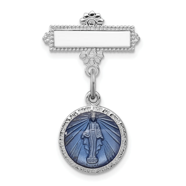 Enameled Miraculous Medal Pin Charm Pendant in Real 925 Sterling Silver