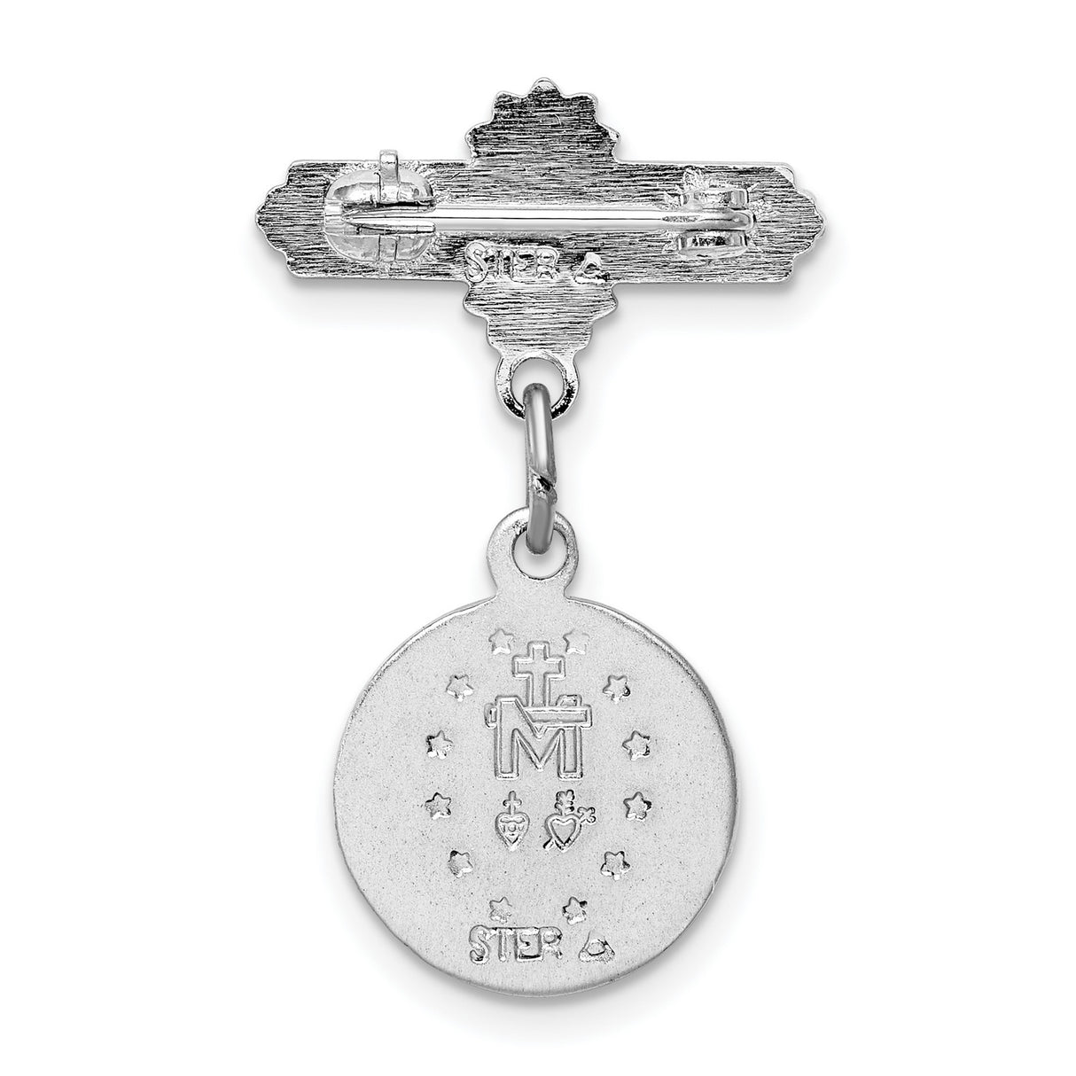 Enameled Miraculous Medal Pin Charm Pendant in Real 925 Sterling Silver