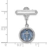 Enameled Miraculous Medal Pin Charm Pendant in Real 925 Sterling Silver