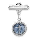 Enameled Miraculous Medal Pin Charm Pendant in Real 925 Sterling Silver