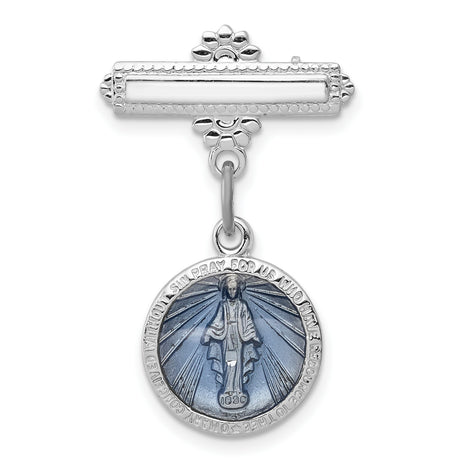 Enameled Miraculous Medal Pin Charm Pendant in Real 925 Sterling Silver