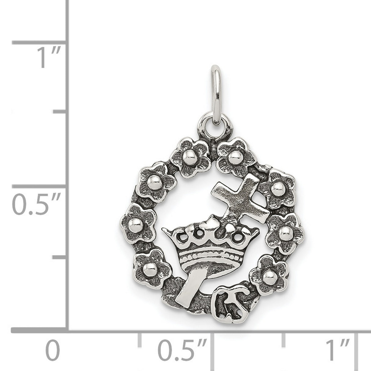 Christian Science Cross Thru Crown Religious Symbol Charm Pendant in Real 925 Sterling Silver