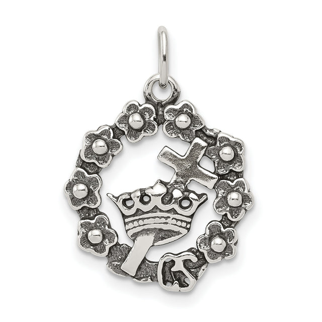 Christian Science Cross Thru Crown Religious Symbol Charm Pendant in Real 925 Sterling Silver