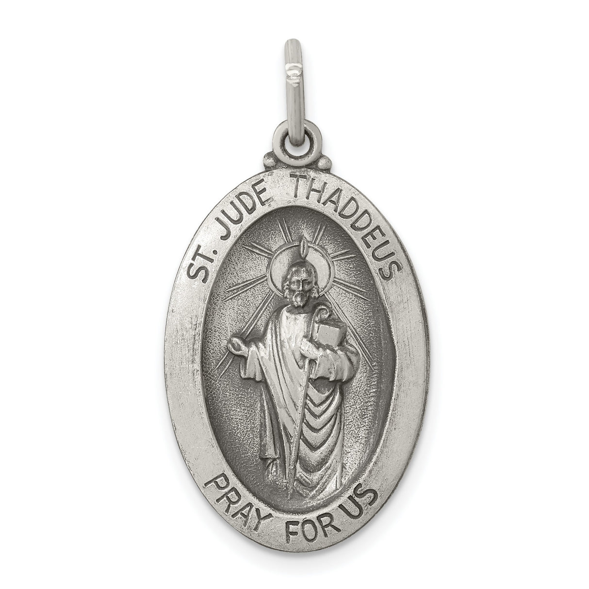 Oval Saint Jude Thaddeus Pray for Us Charm Pendant in Real 925 Sterling Silver
