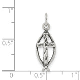 Antiqued Ichthus Fish Cross Charm Pendant in Real 925 Sterling Silver