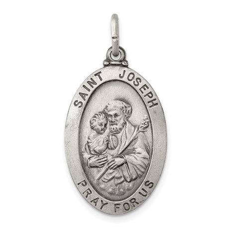 Sterling Silver Saint Joseph Medal Pendant with Raised Image Holding Christ and Lily