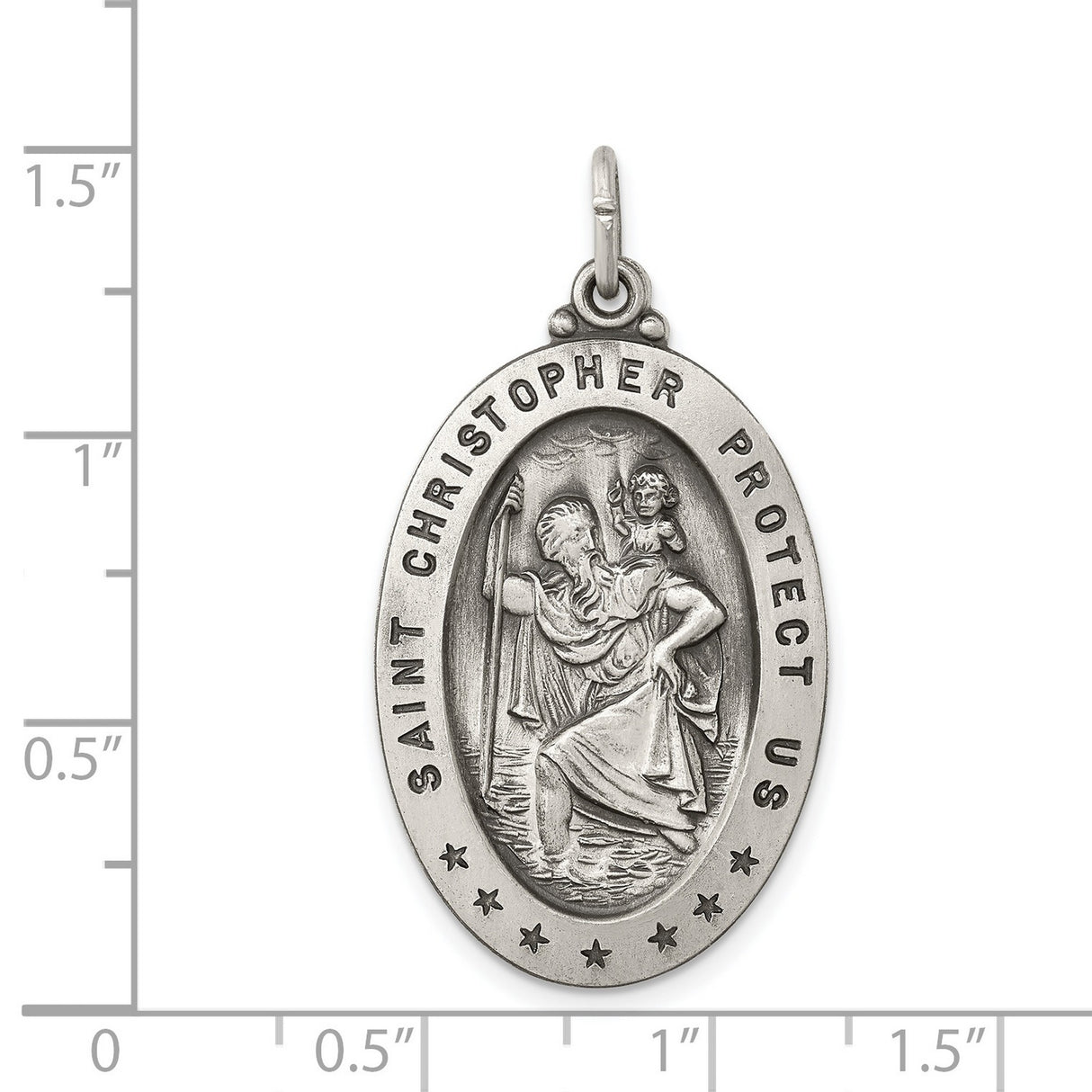 Oval Seven Star Saint Christopher Protect Us Charm Pendant in Real 925 Sterling Silver