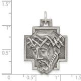 Sterling Silver Jesus Christ Cross Pendant with Sculpted Face and Crown of Thorns