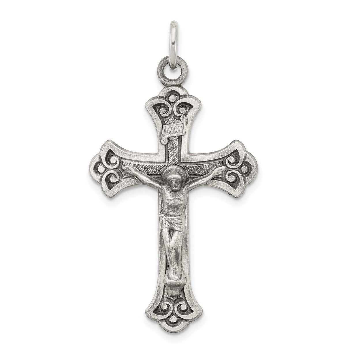 Sterling Silver Crucifix Pendant with Matte Finish and Filigree Gothic Cross Design