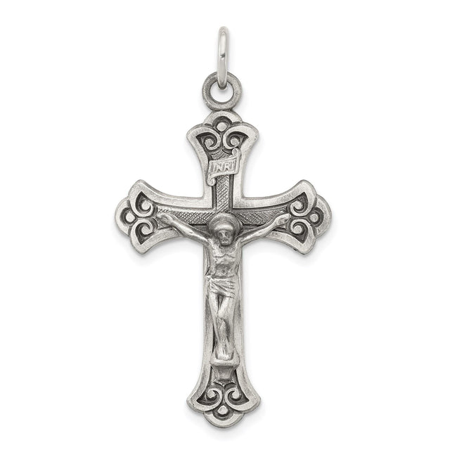 Sterling Silver Crucifix Pendant with Matte Finish and Filigree Gothic Cross Design