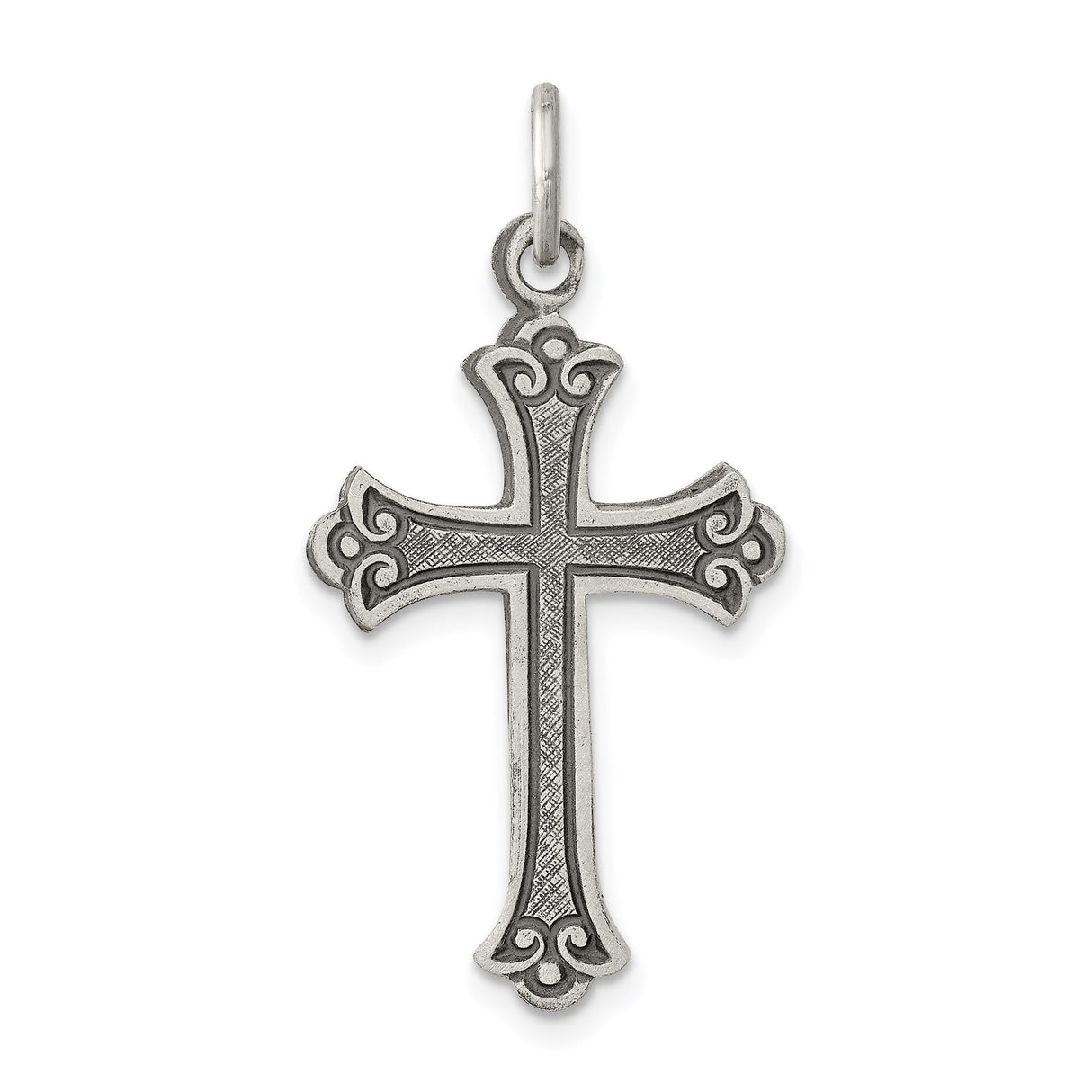 Sterling Silver Cross Pendant with Ornate Detailing, Vintage Religious Unisex Design