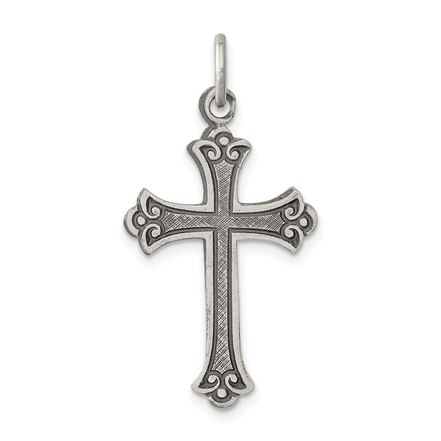 Sterling Silver Cross Pendant with Ornate Detailing, Vintage Religious Unisex Design