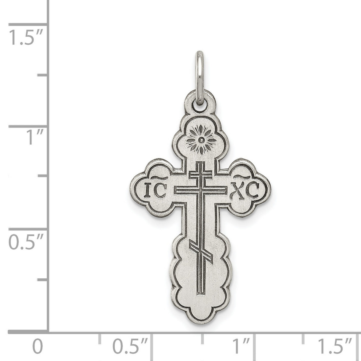 IC XC Budded Eastern Orthodox Cross Charm Pendant in Real 925 Sterling Silver