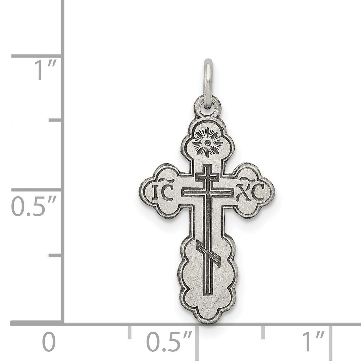 Satin Finish Eastern Orthodox Cross Charm Pendant in Real 925 Sterling Silver